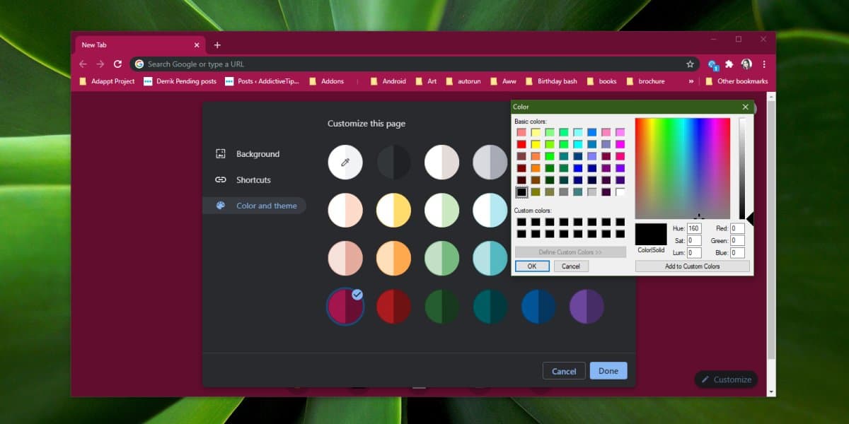 How to customize 'Colors and themes' on the New Tab Page in Chrome