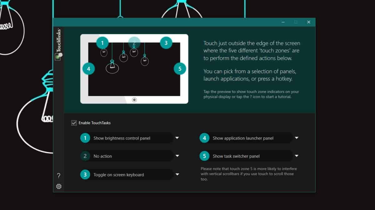 How to add active action areas to a touch screen on Windows 10