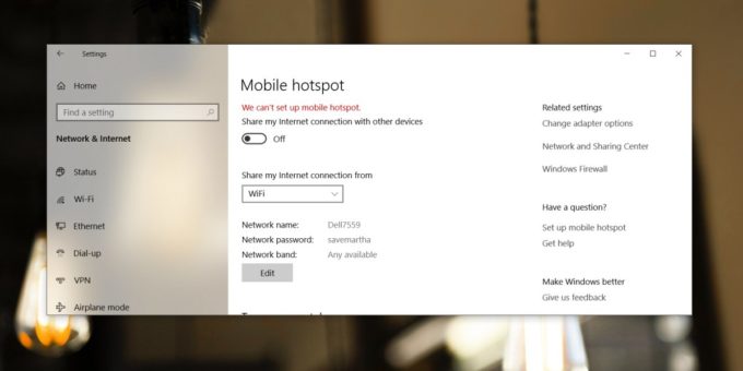 we can't set up mobile hotspot windows 10 fix