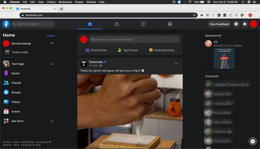 How to enable the Facebook dark mode