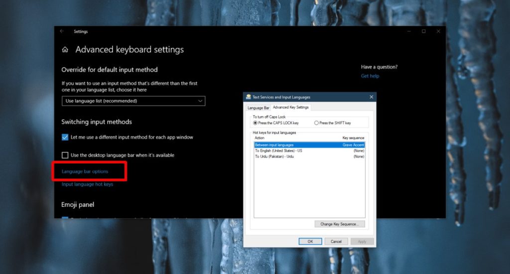 disable language change shortcut windows 10