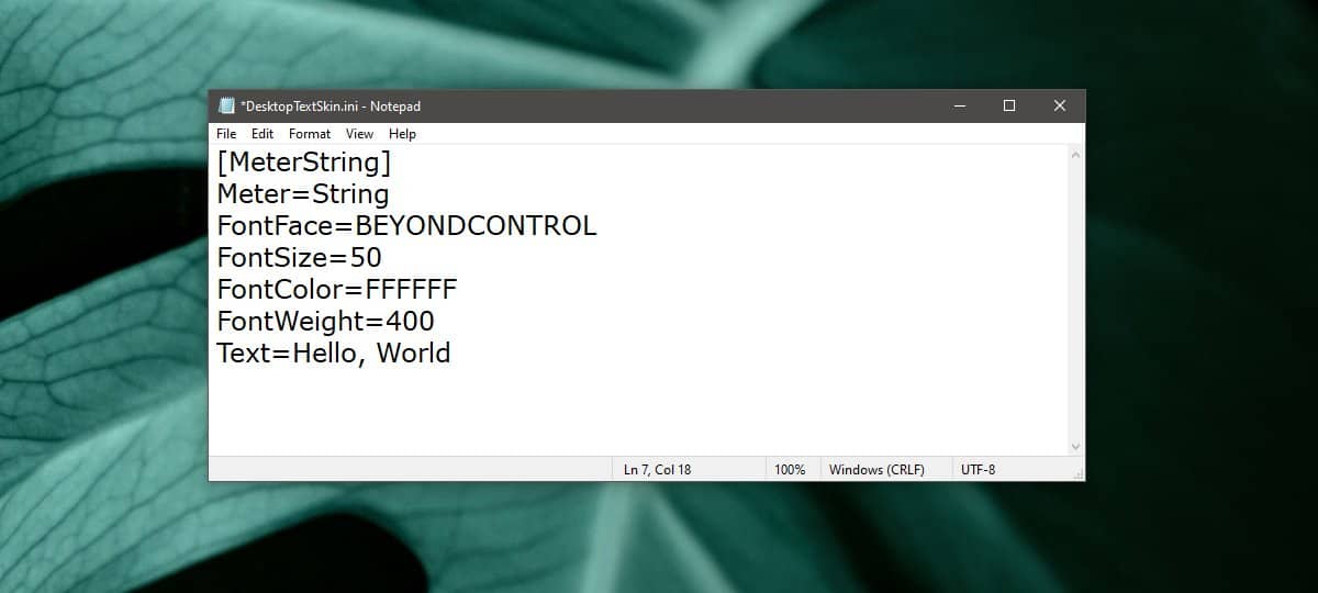 how to add text to desktop background windows 10