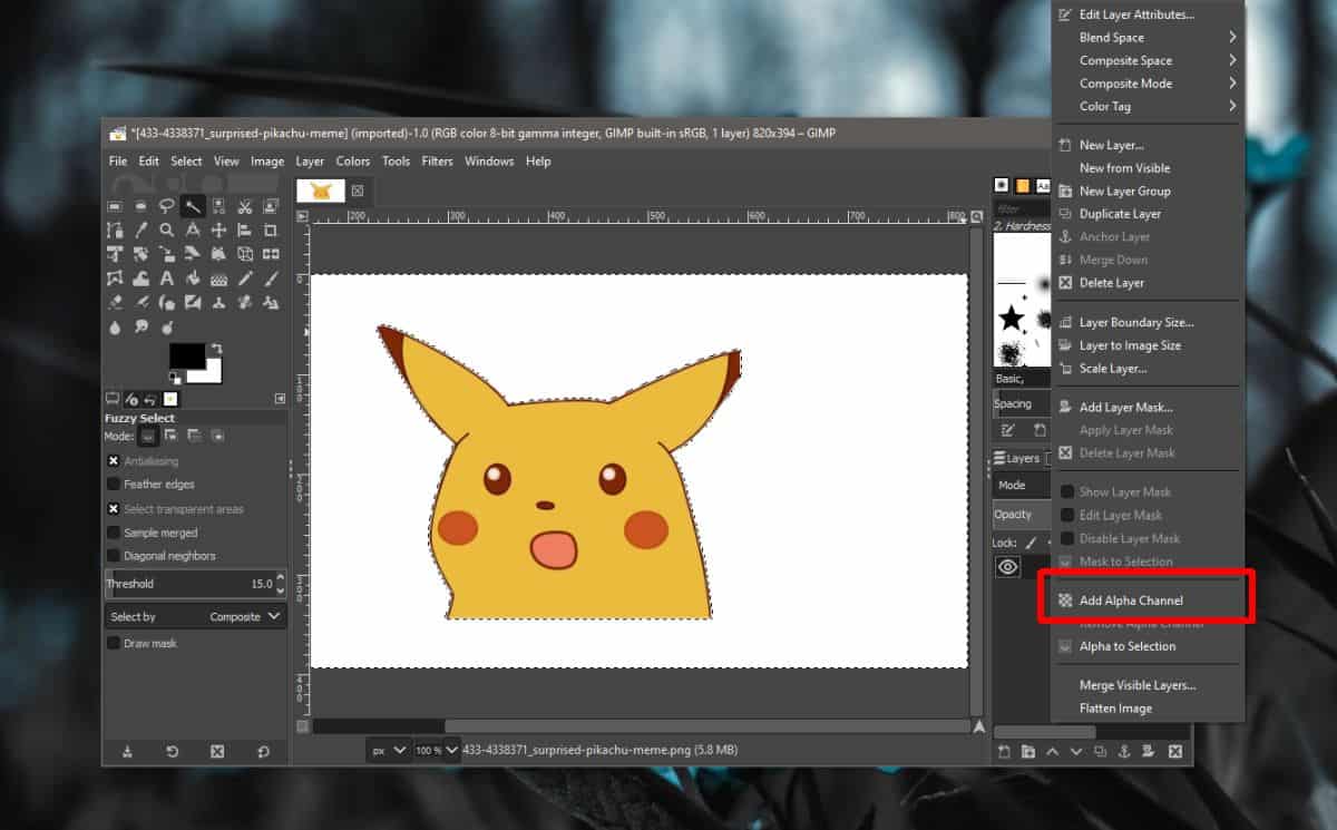 How to add transparency to an image in GIMP on Windows 10