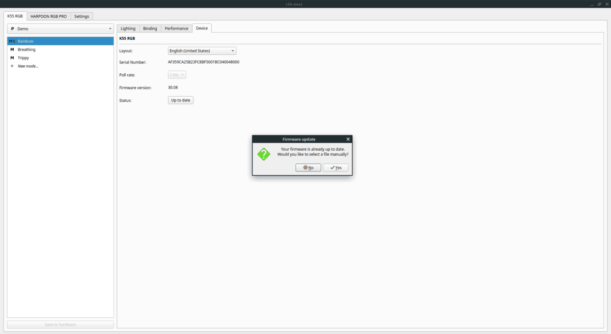 How to update Corsair keyboard firmware on Linux