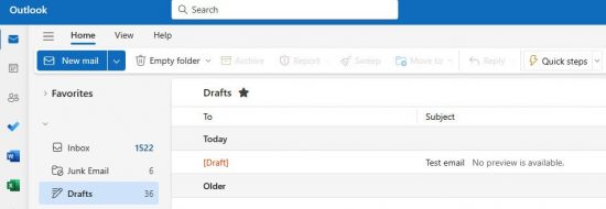 Outlook drafts
