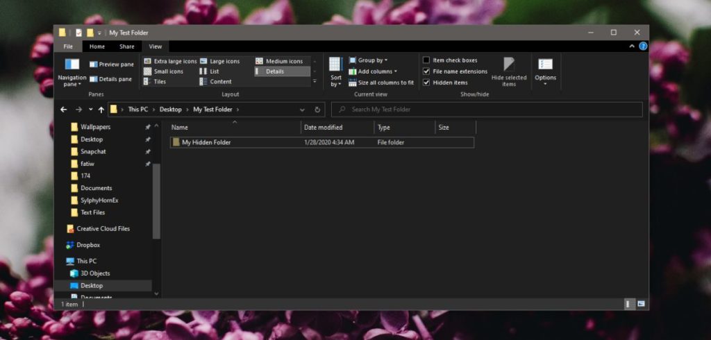 show hide folder in windows 10