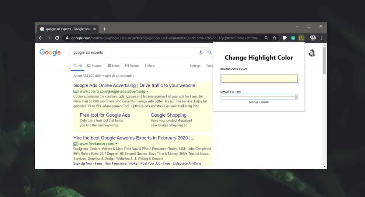 How highlight ads on the Google search results page in Chrome