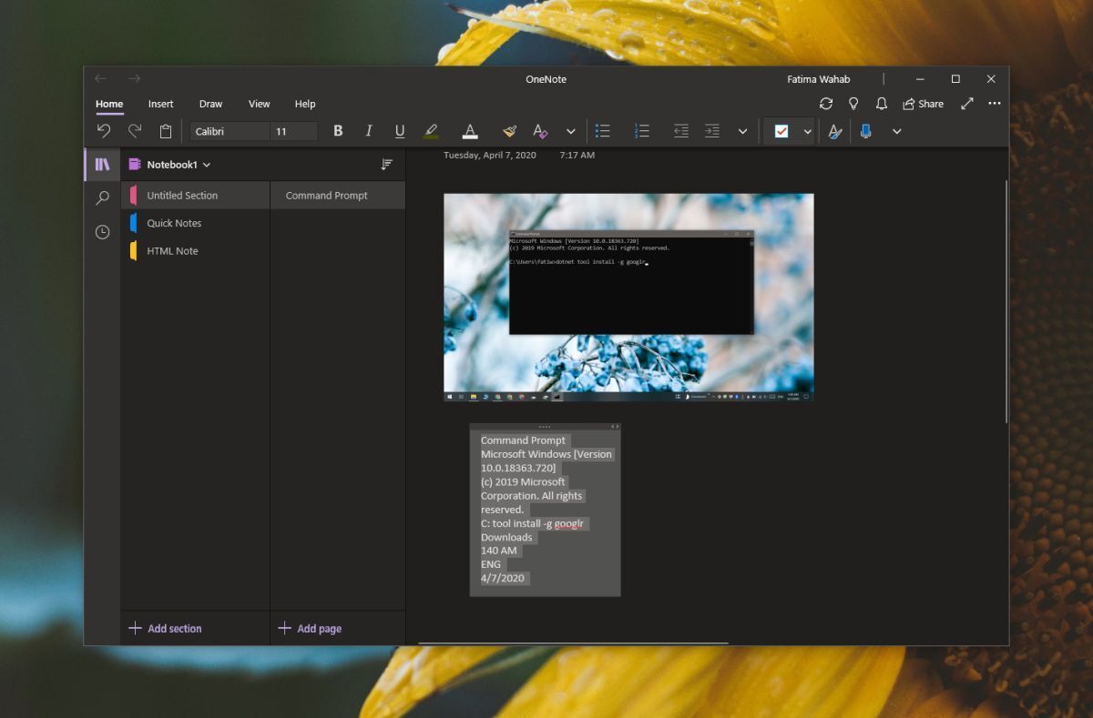 How to extract text from a screenshot on Windows 10
