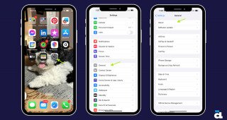 Screenshots of iPhone steps to see iOS version