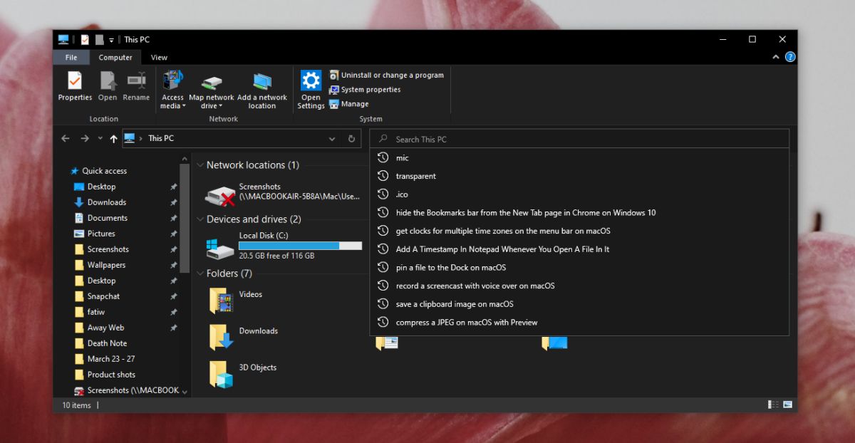 delete search history windows 10