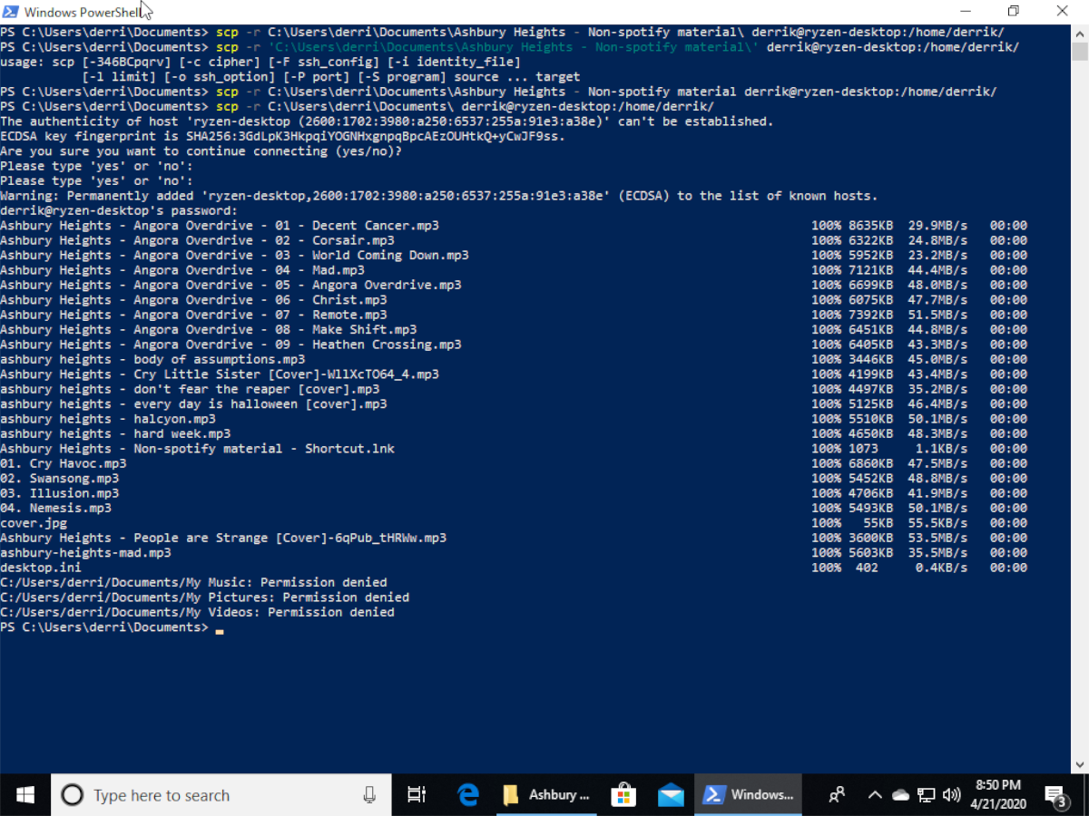 transfer files to Linux Windows 10 over SSH
