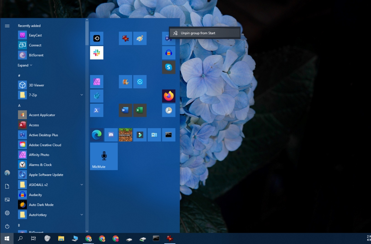 windows 10 start menu view change