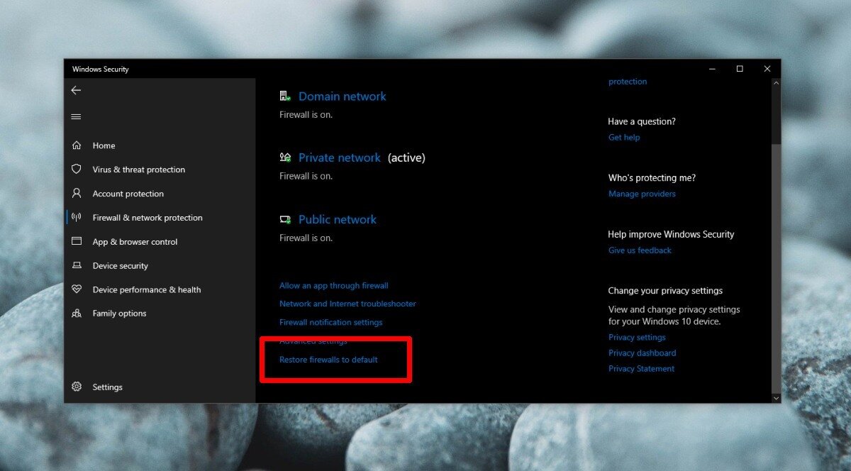 Restore Windows Firewall Defaults