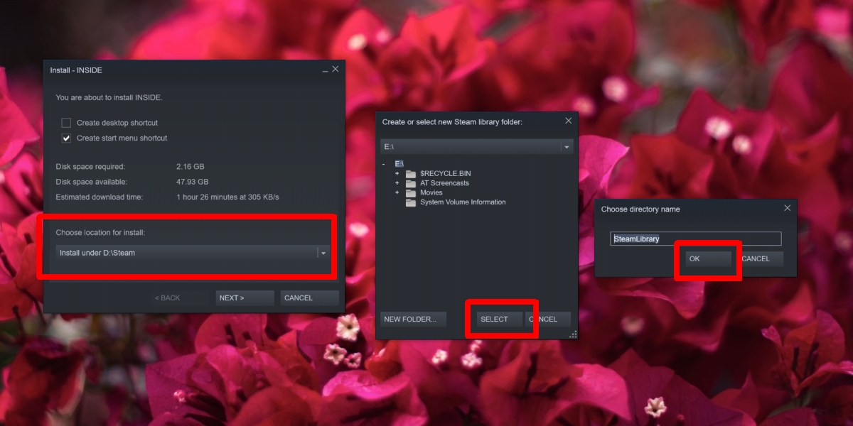 to install a Steam game to an external drive on 10
