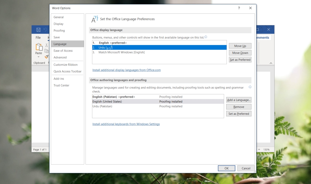 display language office 365