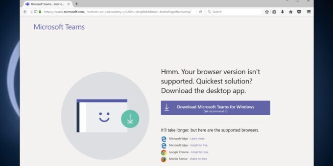 Microsoft Teams browser version is not supported