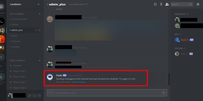 Sending messages to this channel temporarily disabled