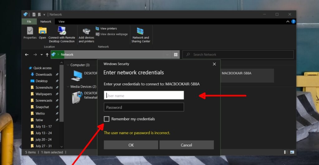 what is my network username and password windows 10