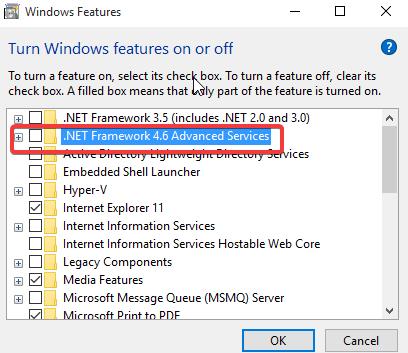  deselectați.Net Framework 4.6