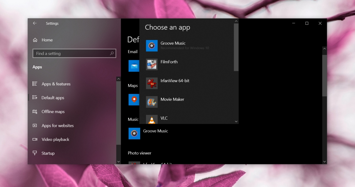 how to change default program for app windows 10