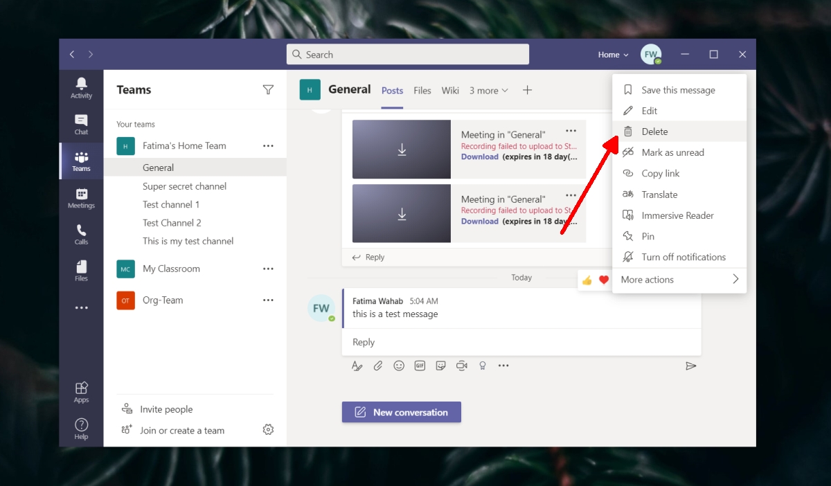 How to delete chat in Microsoft Teams