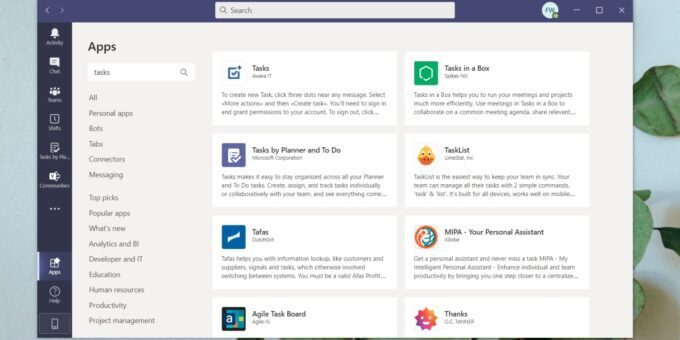 tasks in Microsoft teams