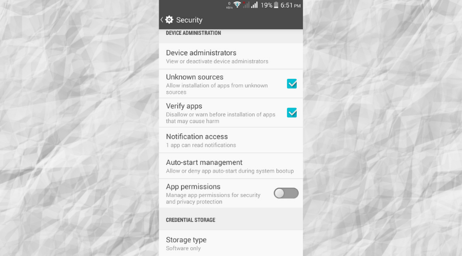 Android highlights the Unknown resources setting