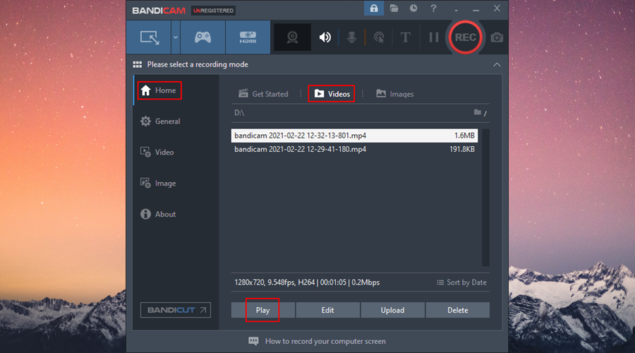 Bandicam shows how to play recorded videos