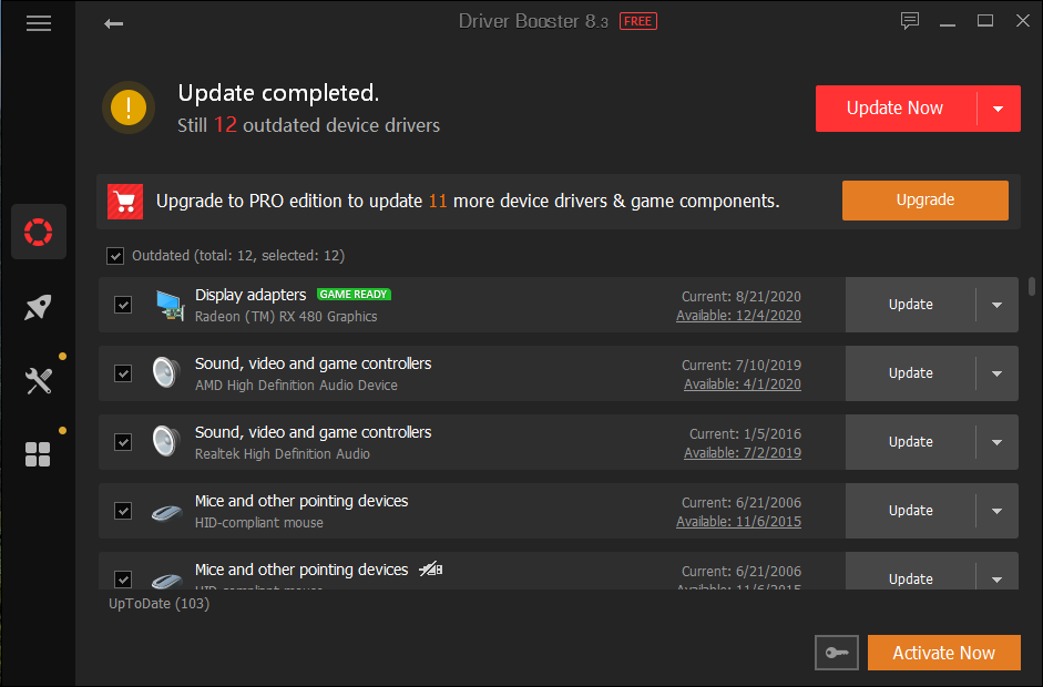 Driver Booster завершил обновление выбранных драйверов.
