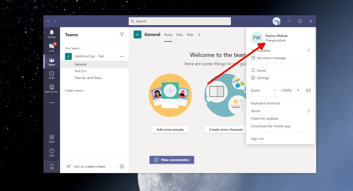 How to change the Microsoft Teams profile picture
