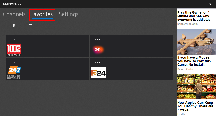 MyIPTV Player highlights the Favorites section