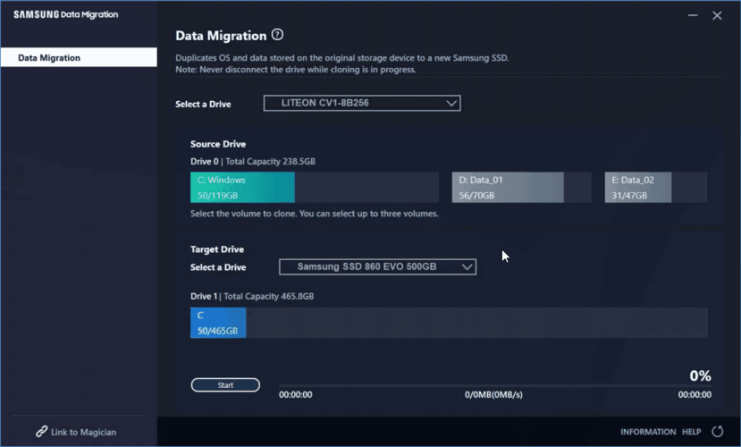 Главное окно Samsung Data Migration