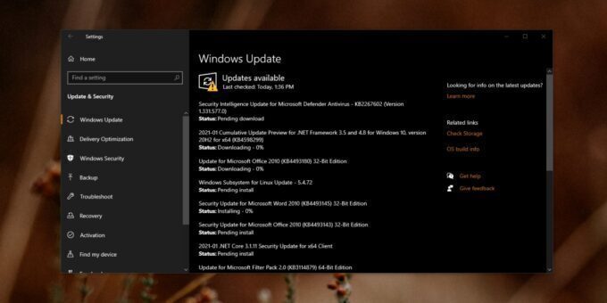 Windows 10 updates pending install