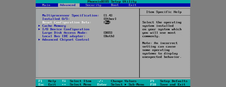 how to reset BIOS configuration data