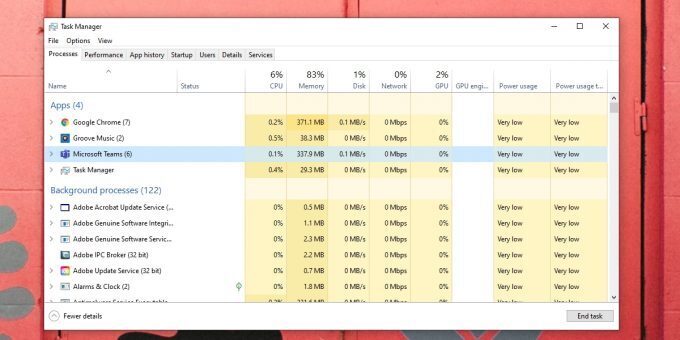 Microsoft Teams memory usage
