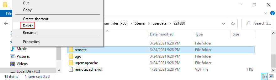 Steam arată cum să ștergeți folderul remote