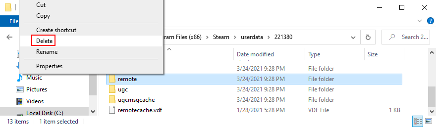 Steam pokazuje, jak usunąć folder zdalny