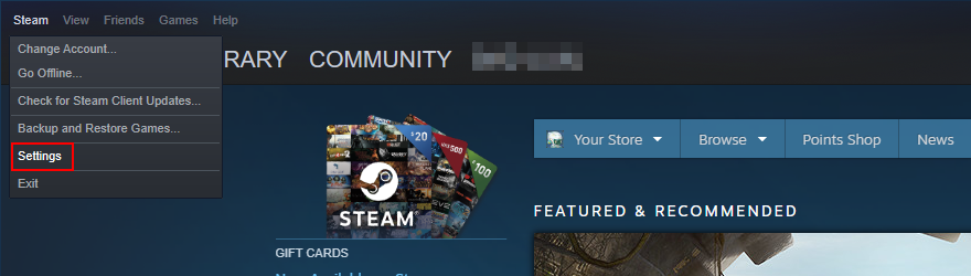 Steam arată cum să accesați setările meniu 