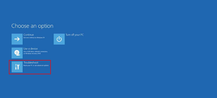 Windows 10 shows how to use troubleshooting from the advanced startup mode