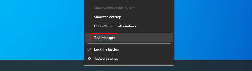 Windows 10 ukazuje, jak otevřít Správce úloh na hlavním panelu