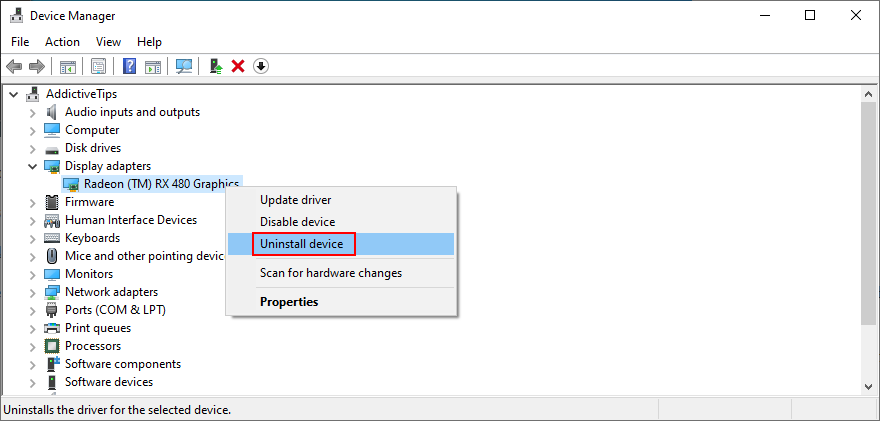 Windows shows how to uninstall a device from Device Manager
