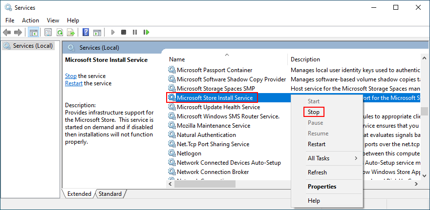 как остановить службу установки Microsoft Store