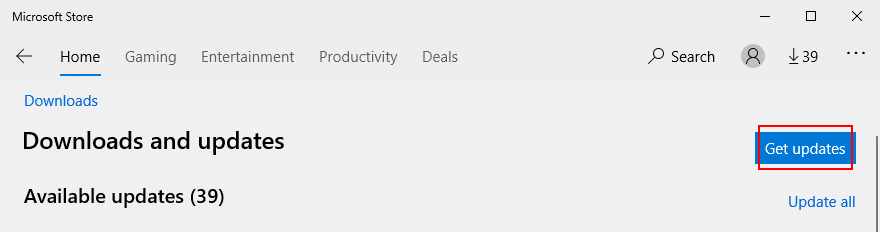 Microsoft Store показывает, как получать обновления