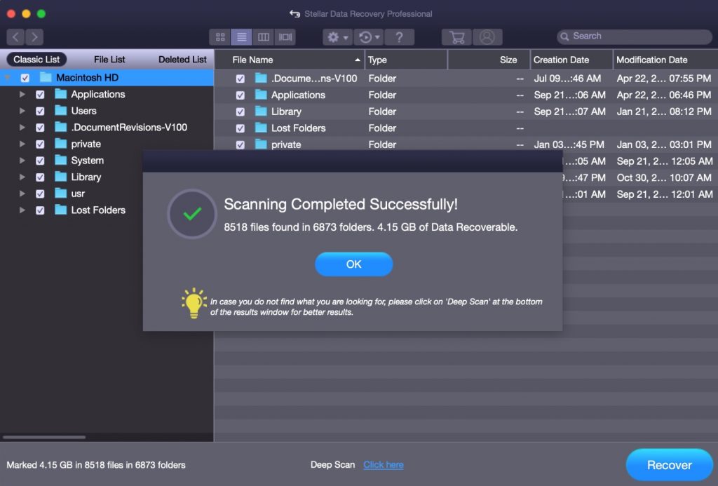 is stellar data recovery recover trash on mac