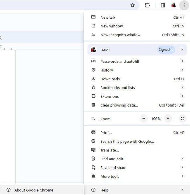 About Chrome menu