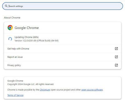 Chrome updating screen