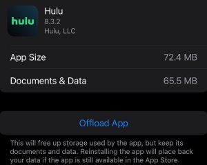 iPhone offload app screen