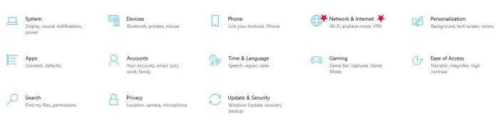 Windows settings screen