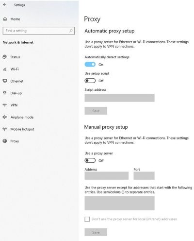 Windows proxy menu