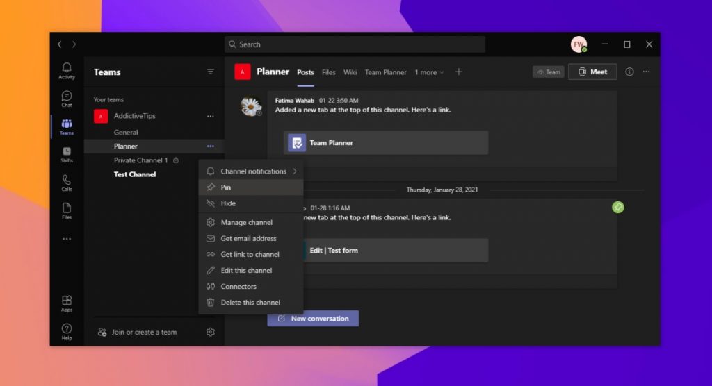 Microsoft Teams Pin posts, channels, video, and files